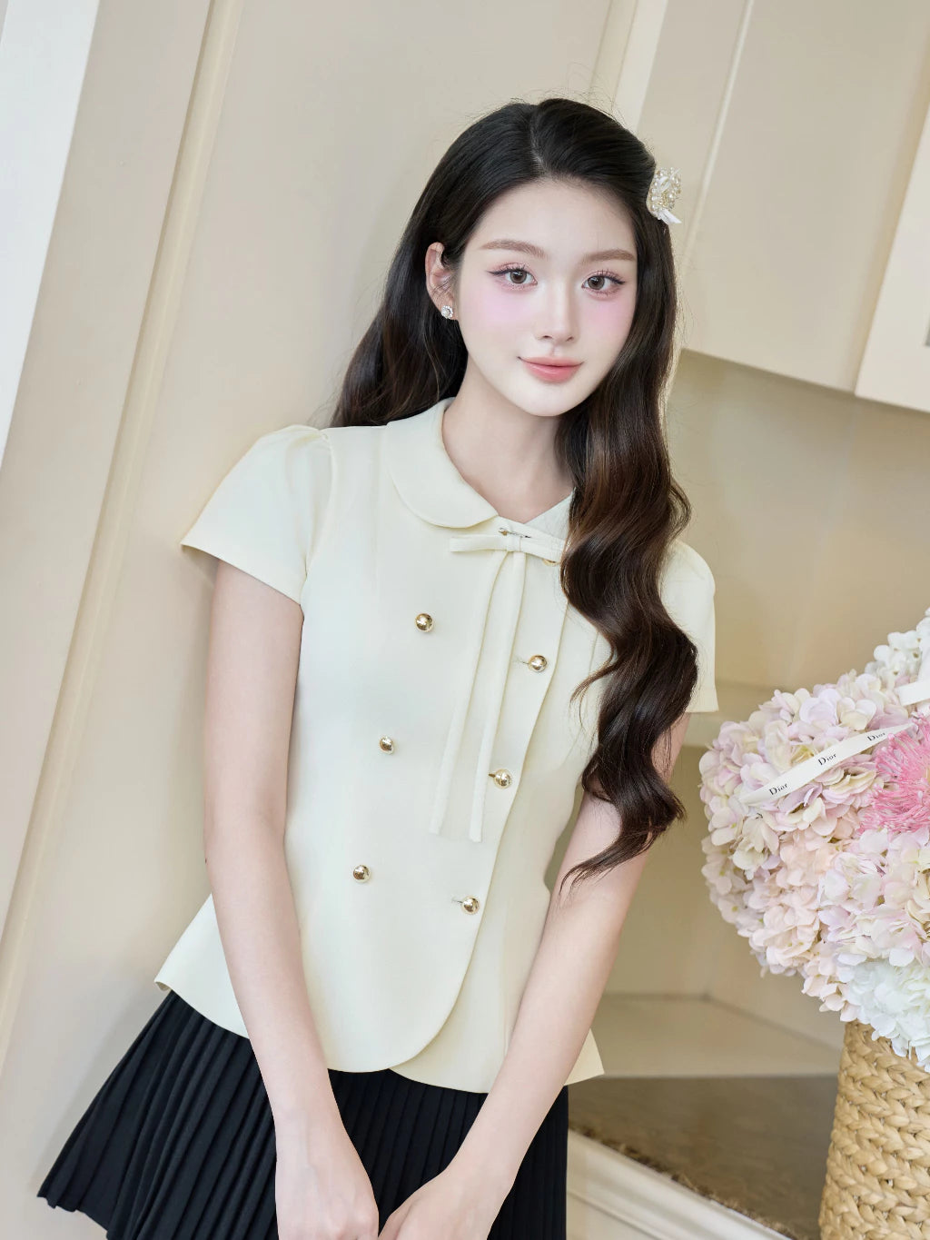 Áo thiết kế cổ sen hai hàng cúc, áo đi làm, áo xinh đi chơi, áo kiểu xinh SP036434