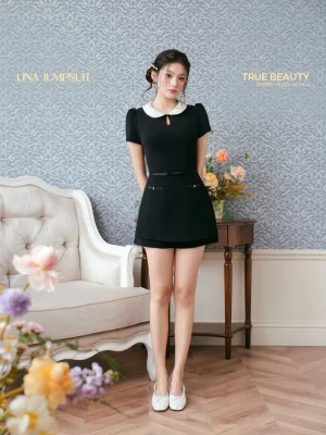Jumpsuit thiết kế cổ sen đá giọt lệ, phối đai eo, đi làm, đi chơi