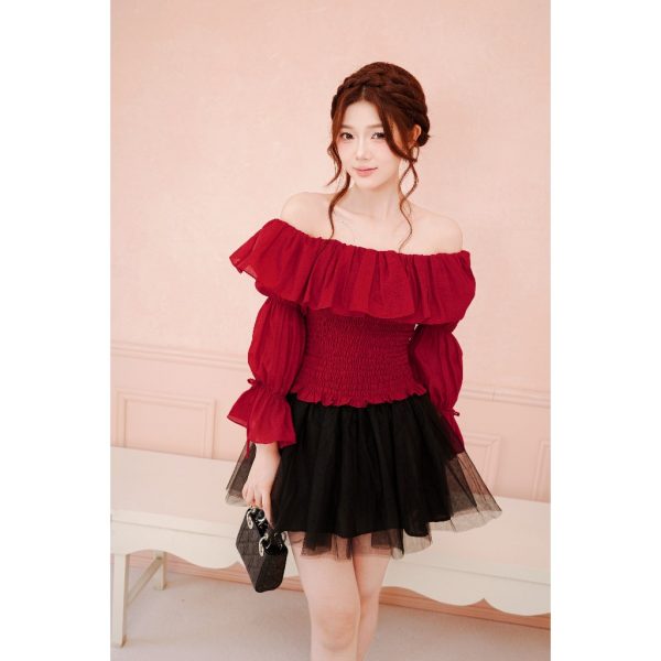 Áo TK trễ vai dài tay chun eo-AO01-T3-26