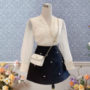 Áo TK tơ cổ V xếp dài tay-AO06-T12-25
