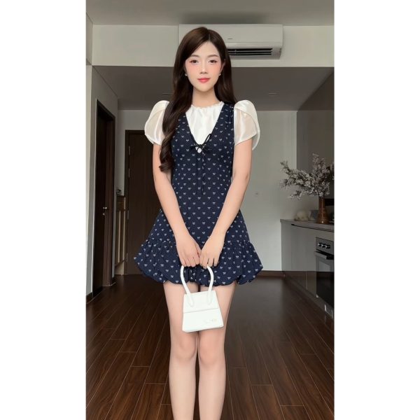 Váy TK họa tiết giả set chân bồng