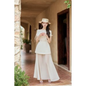 Váy TK tơ trơn trễ vai-VD06-T3-26
