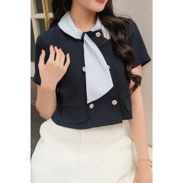 Áo TK 2 hàng cúc cổ lệch phối