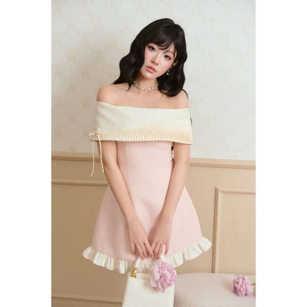 Váy TK trễ vai hồng smock-VN13-T5-26