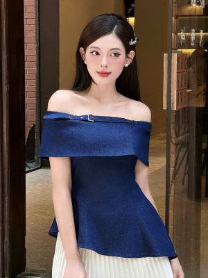 Áo TK bò đai ngực gấu chéo-AO05-T6-24 - XANH - L