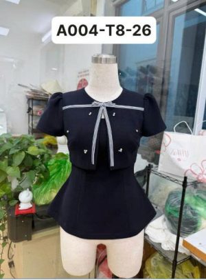Áo TK phối đá nơ kẻ-AO04-T8-26