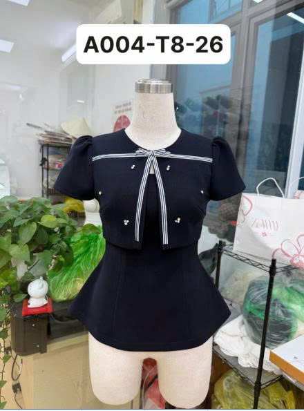 Áo TK phối đá nơ kẻ-AO04-T8-26