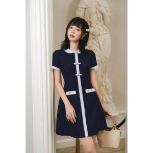 Váy TK dạ cổ sen đính nơ VN07-T10-25