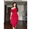 Váy TK lệch vai vạt bèo xẻ